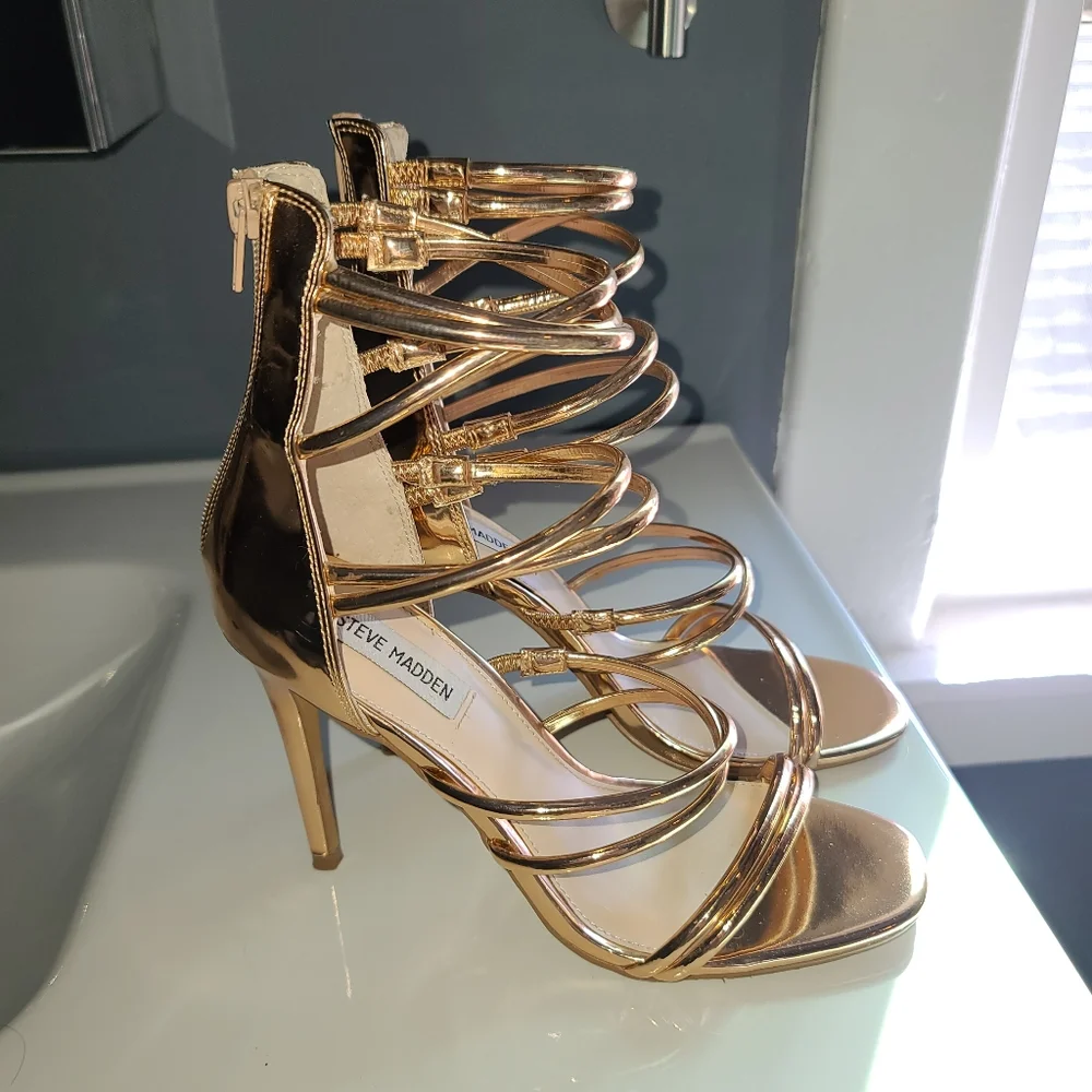 Steve Madden Gold Strappy Heels - Picture 2 of 5